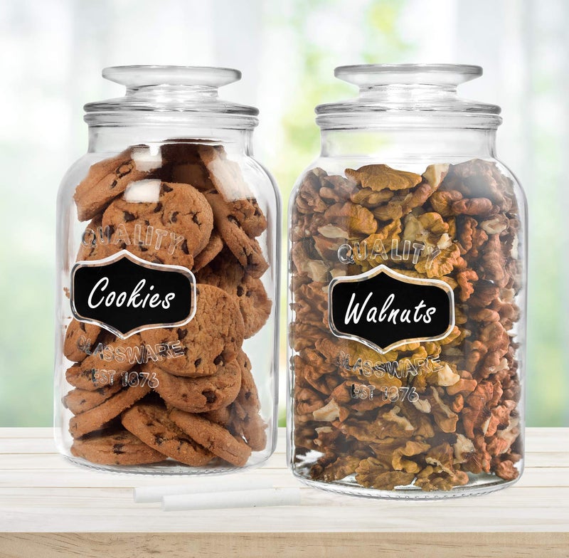 Estilo Round Glass Canister Jars with Airtight Lids Ideal for Cookies, Candies, Cereal - Cookie Jar - Includes Chalkboard Labels and Chalk - 1/2 Gallon (Set of 2), Clear - Image 4